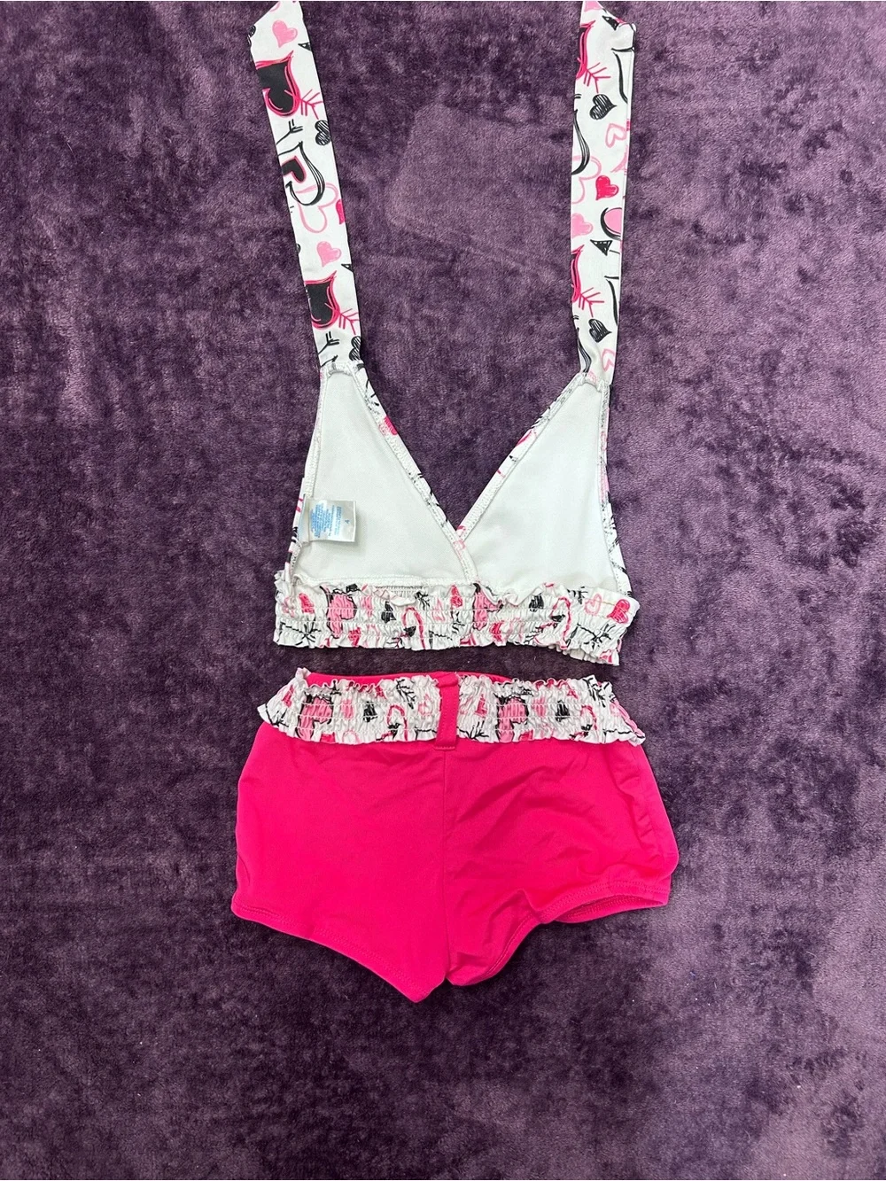 Girls Pink Heart Print Two-Piece Swim Set